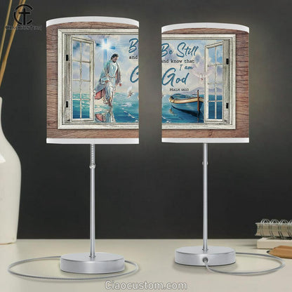 Be Still And Know That I Am God Table Lamp - Jesus Walking On The Water Large Table Lamp - Christian Lamp Art - Bible Verse Table Lamp Art