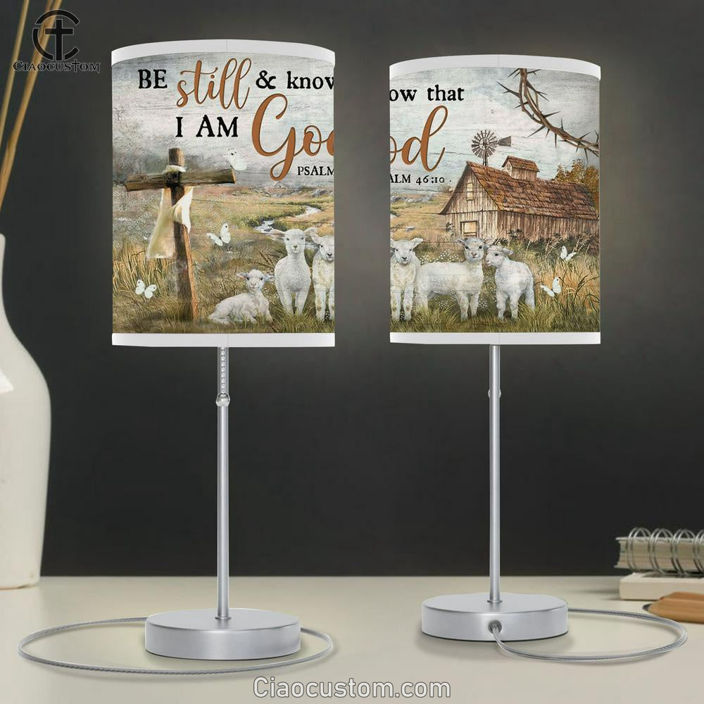 Be Still And Know That I Am God Table Lamp - Lambs Old Farmhouse Large Table Lamp Art - Christian Lamp Art Home Decor - Religious Table Lamp Prints