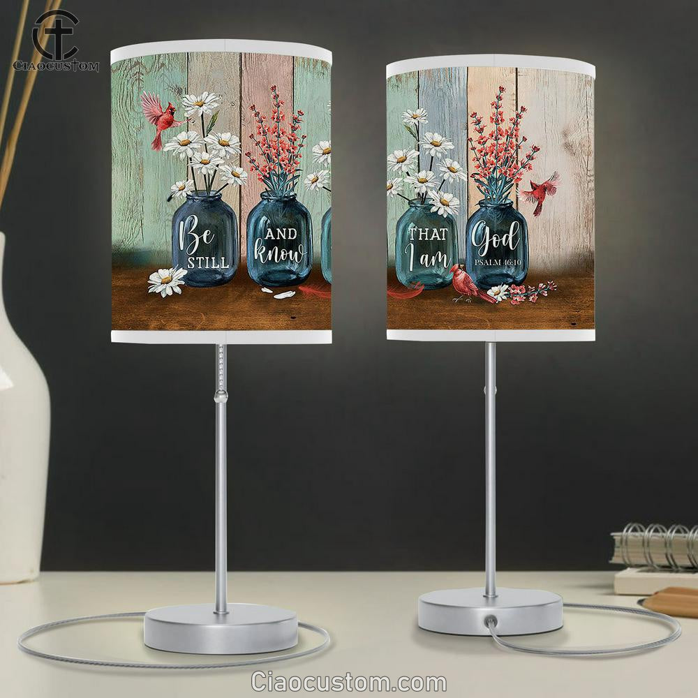 Be Still And Know That I Am God Table Lamp - Red Apricot Blossom Daisy Flower Cardinal Large Table Lamp - Christian Lamp Art - Bible Verse Table Lamp Art