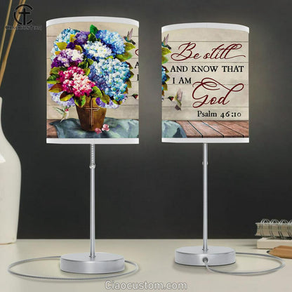 Be Still And Know That I Am God Table Lamp For Bedroom - Hummingbirds Hydrangea - Christian Room Decor
