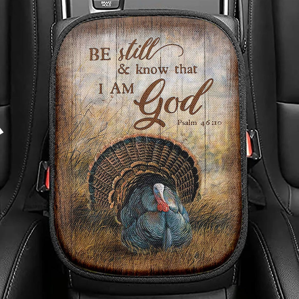 Be Still And Know That I Am God Turkey Rice Field Seat Box Cover, Christian Car Center Console Cover, Bible Verse Car Interior Accessories