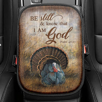 Be Still And Know That I Am God Turkey Rice Field Seat Box Cover, Christian Car Center Console Cover, Bible Verse Car Interior Accessories