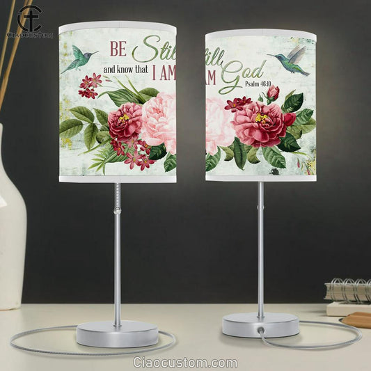 Be Still And Know That I Am God Vintage Flower Hummingbird Table Lamp Prints - Religious Room Decor - Christian Table Lamp For Bedroom