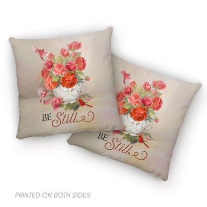 Be Still, Cardinals Flowers, Christian Pillow