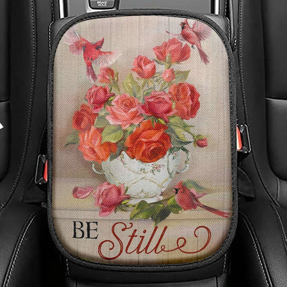 Be Still Cardinals Flowers Christian Seat Box Cover, Bible Verse Car Center Console Cover, Scripture Car Interior Accessories