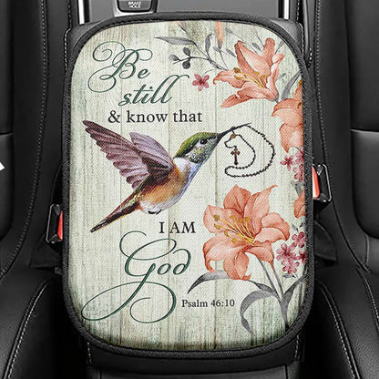 Be Still I Am God Hummingbird Orange Lily Seat Box Cover, Bible Verse Car Center Console Cover, Christian Inspirational Car Interior Accessories