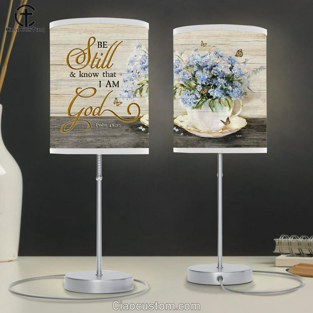 Be Still & Know That I Am God Blue Flower Monarch Butterfly Lamp Art Table Lamp - Christian Lamp Art - Religious Art