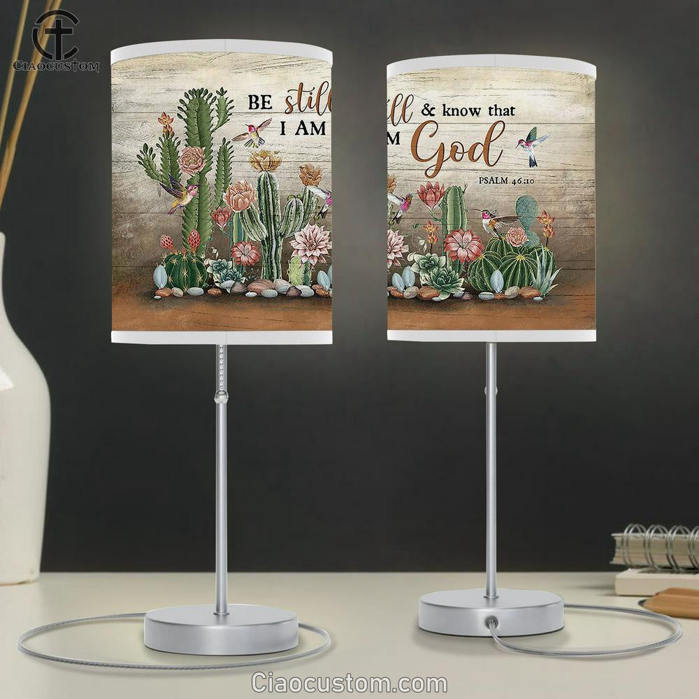 Be Still & Know That I Am God Cactus Hummingbird Table Lamp For Bedroom - Bible Verse Table Lamp - Religious Room Decor
