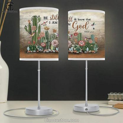 Be Still & Know That I Am God Cactus Hummingbird Table Lamp For Bedroom - Bible Verse Table Lamp - Religious Room Decor