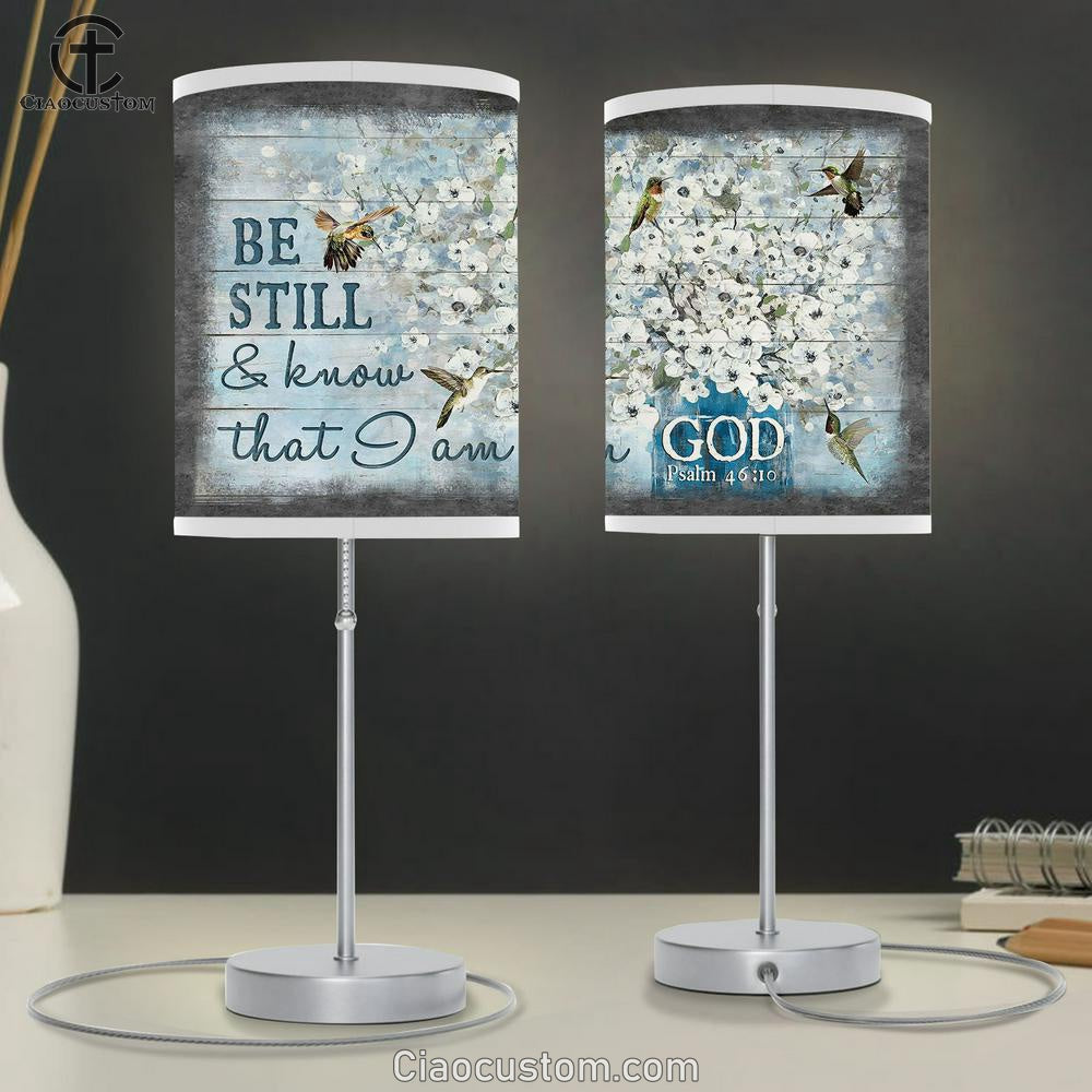 Be Still & Know That I Am God Hummingbird White Flowers Table Lamp For Bedroom - Bible Verse Table Lamp - Religious Room Decor
