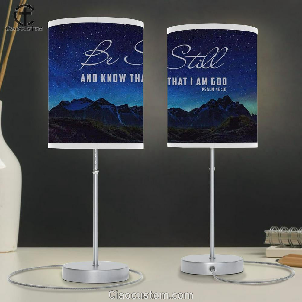 Be Still & Know That I Am God Psalm 4610 Mountain Stars Table Lamp For Bedroom - Christian Room Decor