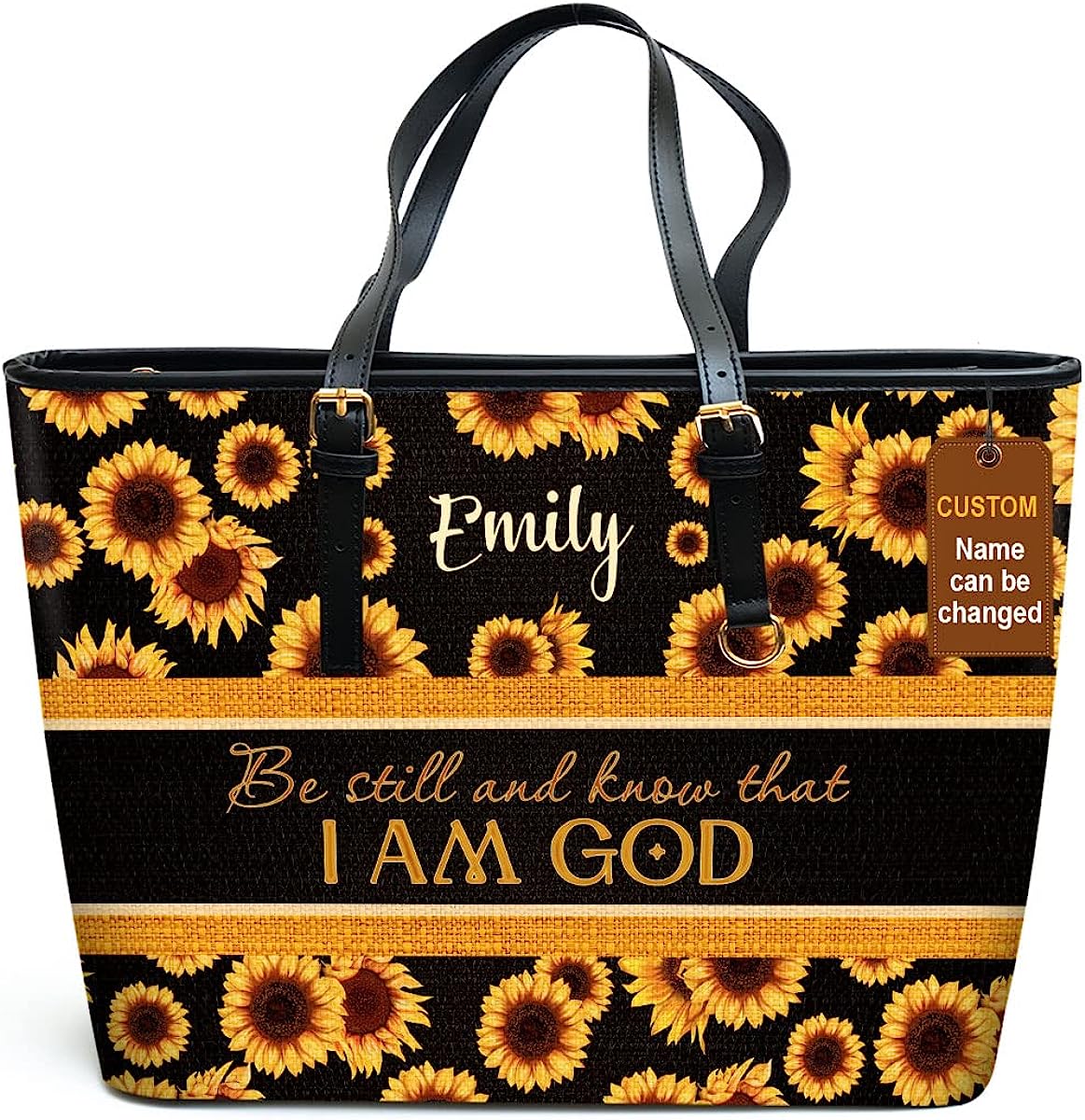 Be Still & Know That Personalized Large Leather Tote Bag - Christian Inspirational Gifts For Women