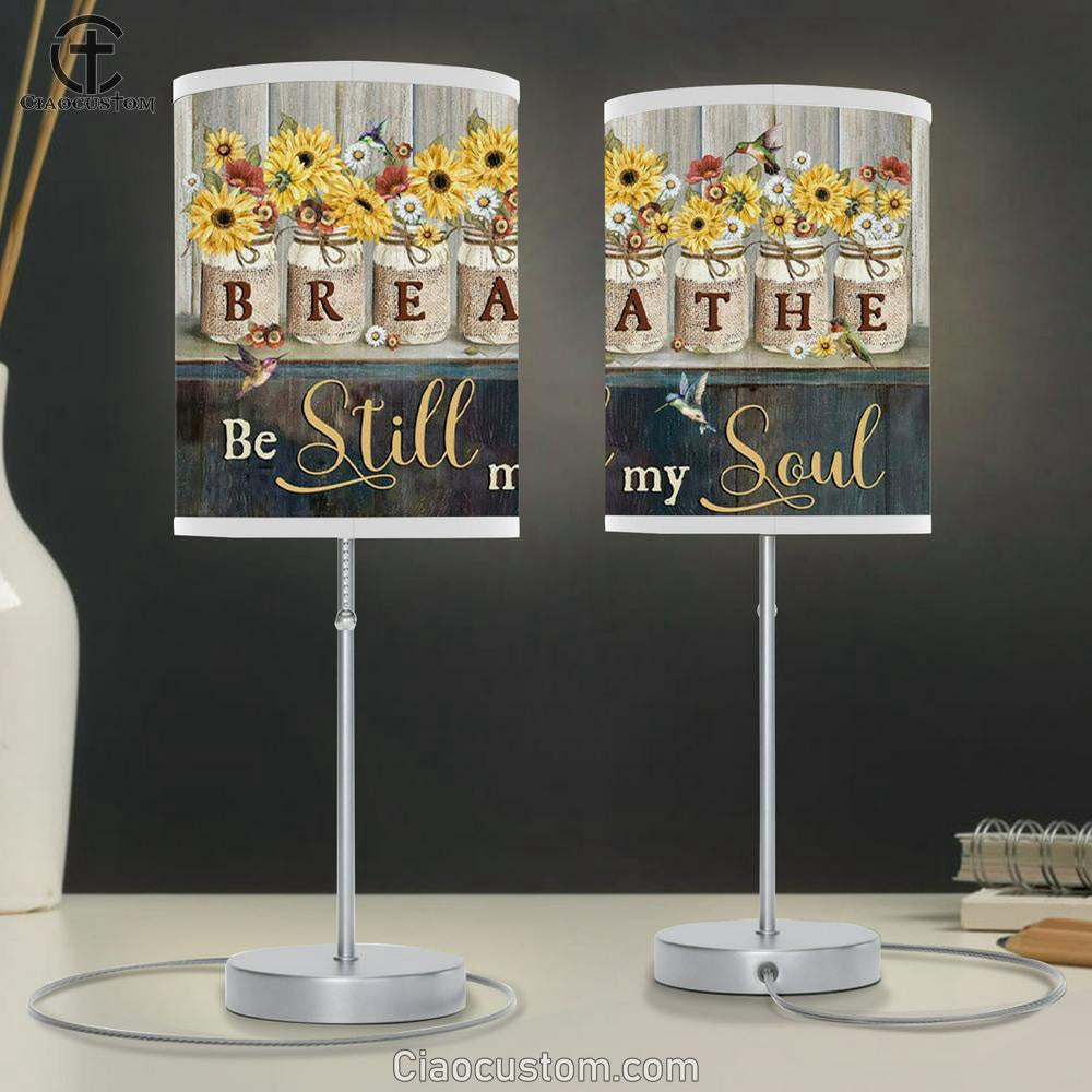 Be Still My Soul Table Lamp For Bedroom - Hummingbirds Sunflowers - Christian Room Decor