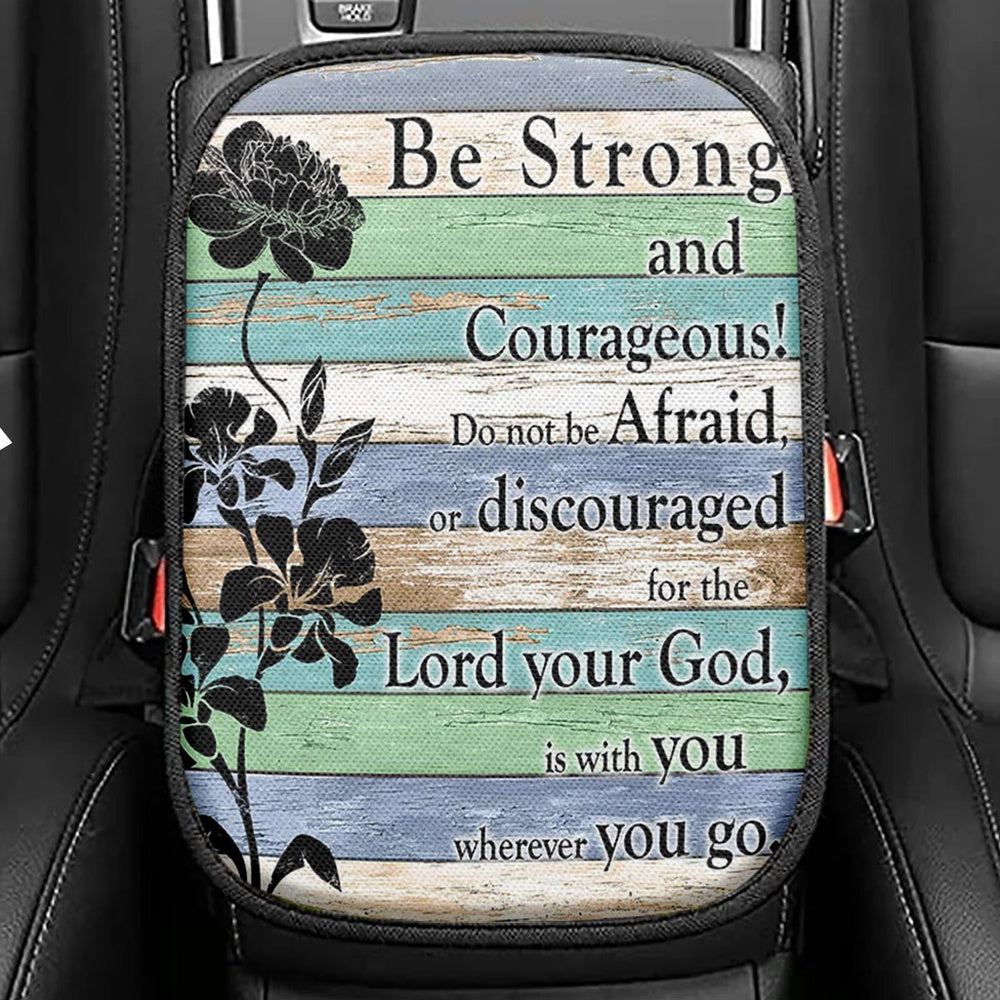 Be Strong And Courageous Lion Seat Box Cover, Christian Car Center Console Cover
