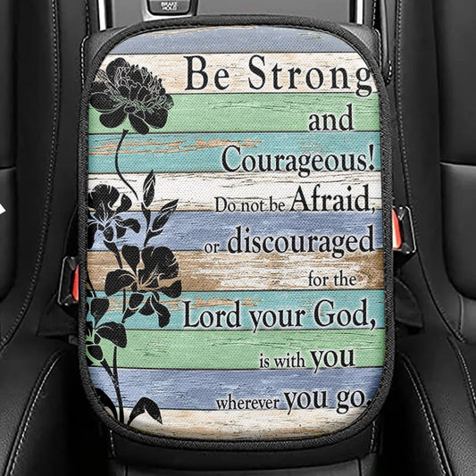 Be Strong And Courageous Lion Seat Box Cover, Christian Car Center Console Cover