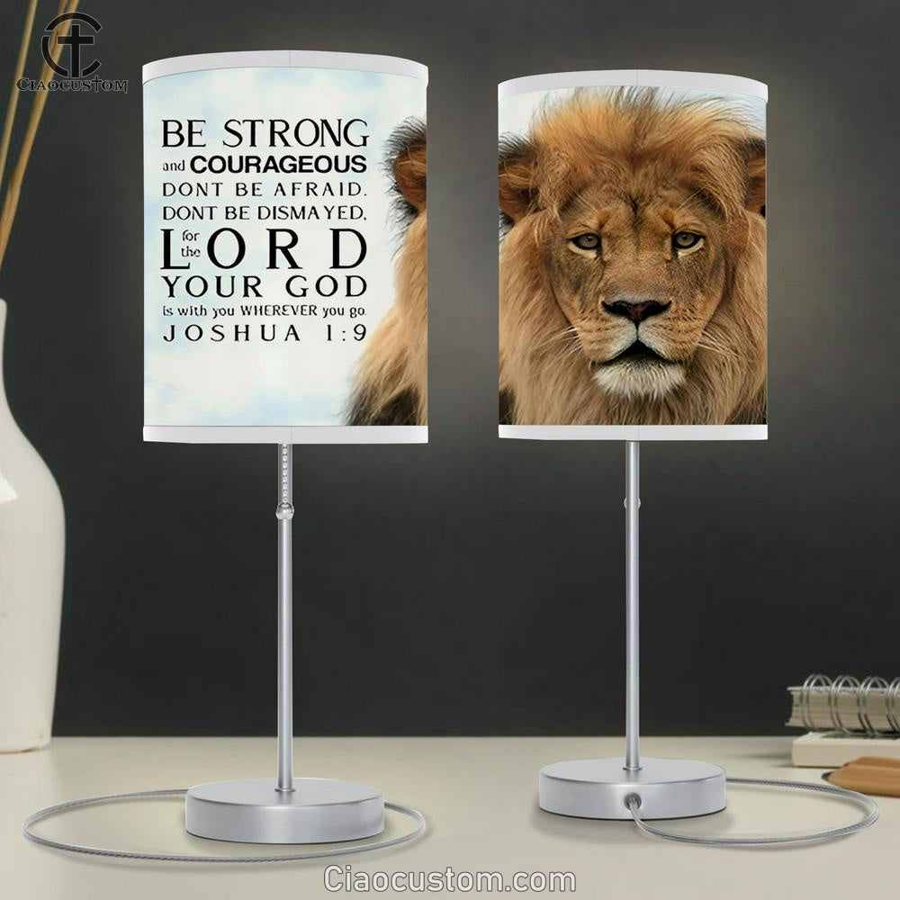 Be Strong And Courageous The Lion Lamb Cross Table Lamp Art - Lion Table Lamp Room Decor