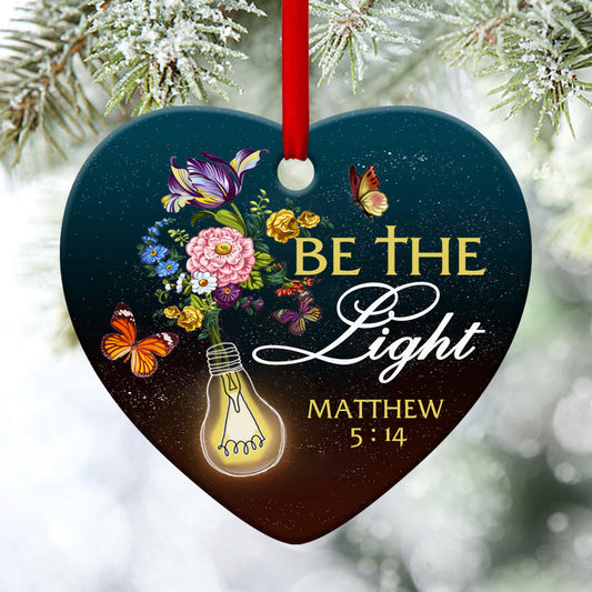 Be The Light - Vase Of Flower Ceramic Heart Ornament - Ornaments Hanging Gift - Nativity Ornaments
