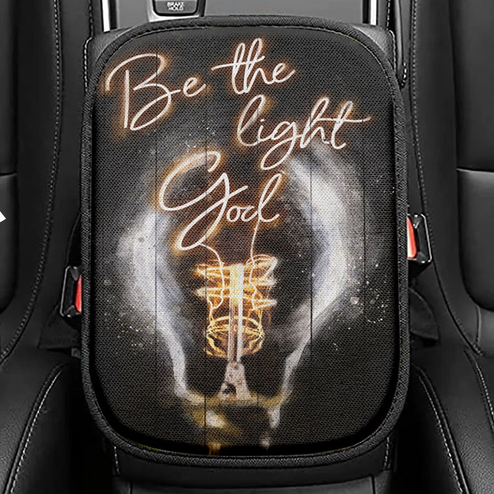 Be The Light God Light Bulb Jesus Seat Box Cover, Bible Verse Car Center Console Cover, Christian Inspirational Car Interior Accessories