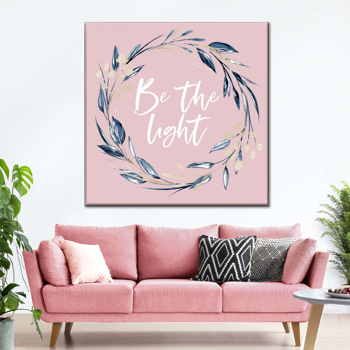 Be The Light Wreath Square Canvas Wall Art - Bible Verse Wall Art Canvas - Religious Wall Hanging