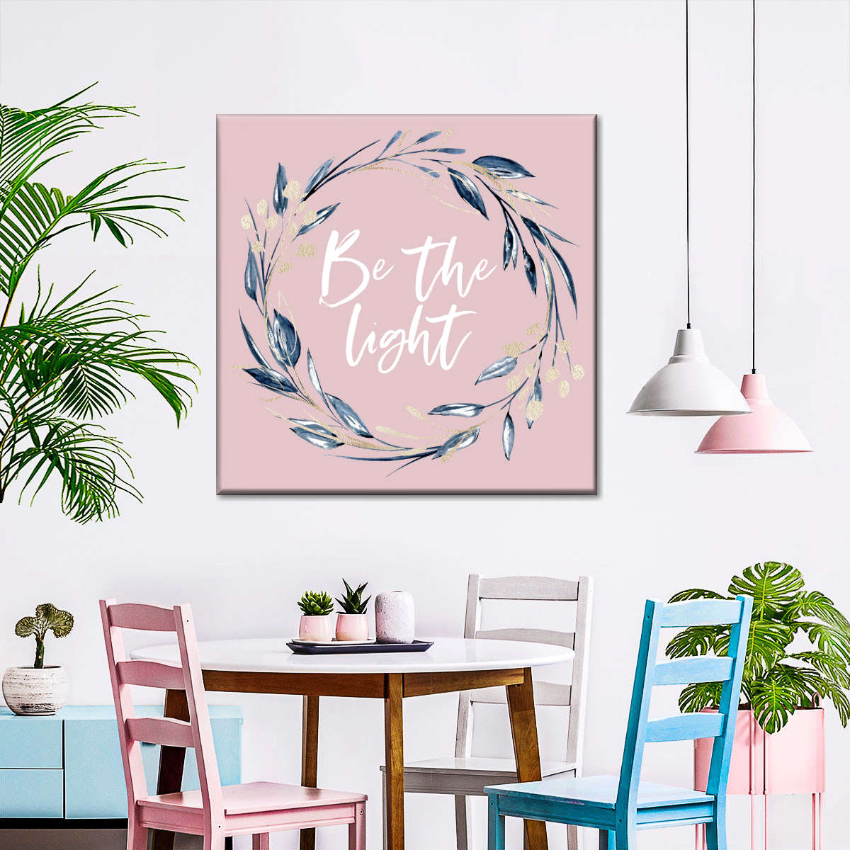 Be The Light Wreath Square Canvas Wall Art - Bible Verse Wall Art Canvas - Religious Wall Hanging