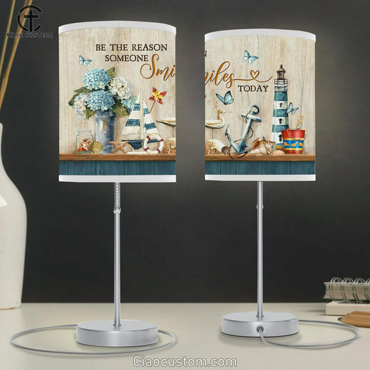 Be The Reason Someone Smiles Table Lamp - Ocean Things Types Of Seashell Blue Hydrangea Large Table Lamp Art - Christian Room Decor
