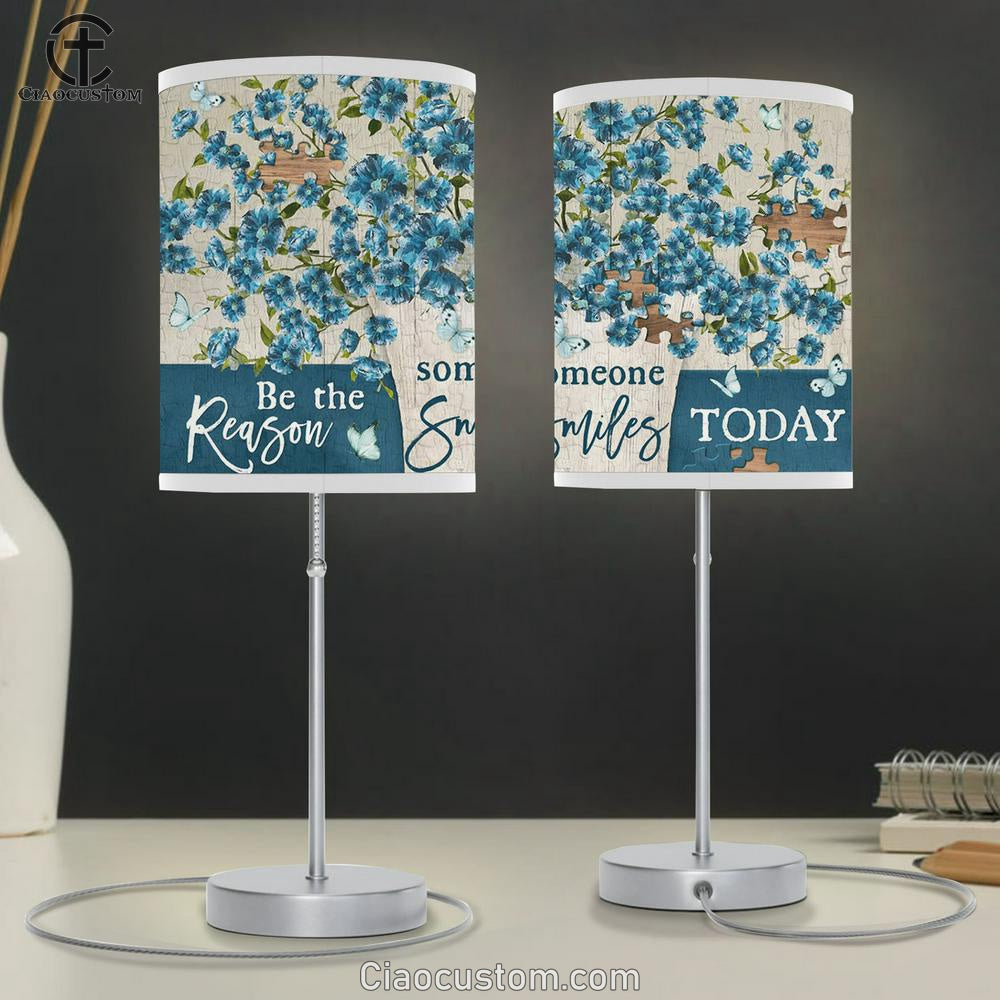Be The Reason Someone Smiles Today Blue Flower Large Table Lamp Art - Christian Lamp Art Home Decor - Religious Table Lamp Prints