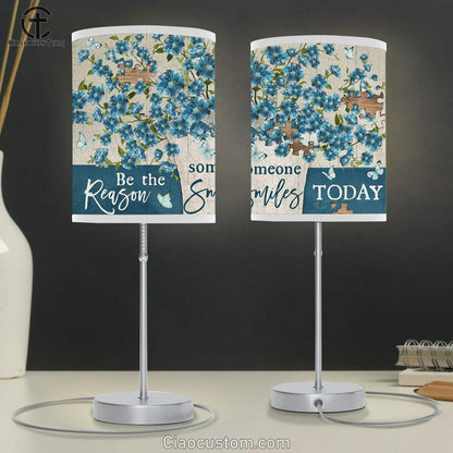 Be The Reason Someone Smiles Today Blue Flower Large Table Lamp Art - Christian Lamp Art Home Decor - Religious Table Lamp Prints