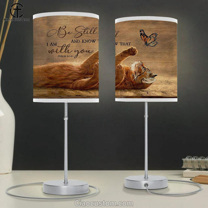 Be still and know that I am with you Brown cat Table Lamp For Bedroom - Bible Verse Table Lamp - Religious Room Decor