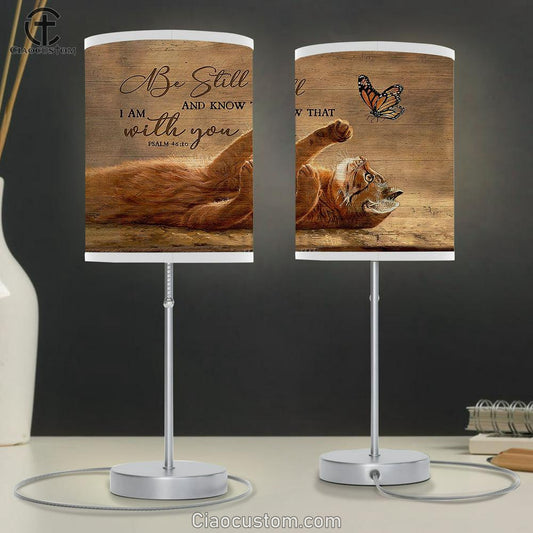 Be still and know that I am with you Brown cat Table Lamp For Bedroom - Bible Verse Table Lamp - Religious Room Decor
