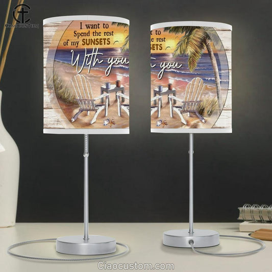 Beach Chairs, Palm Tree, Sunset Sky, Spend My Sunsets With You Table Lamp