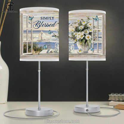Beach Daisy Vase Simply Blessed Table Lamp For Bedroom - Bible Verse Table Lamp - Religious Room Decor