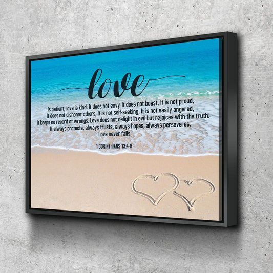 Beach Hearts Love Is Patient, Love Is Kind Wall Art - Christian Canvas Wall Art
