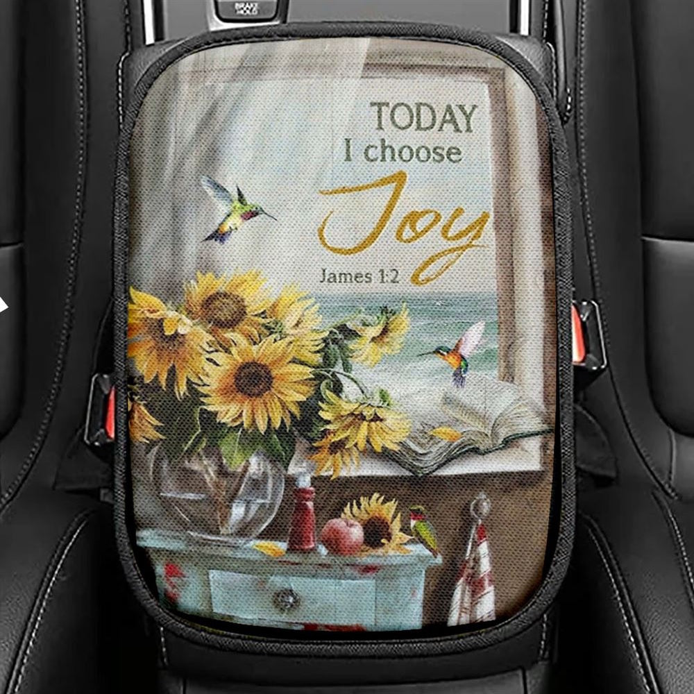 Beach Painting, Sunflower Vase, Hummingbird, Today I Choose Joy Car Center Console Cover, Christian Armrest Seat Cover, Bible Seat Box Cover