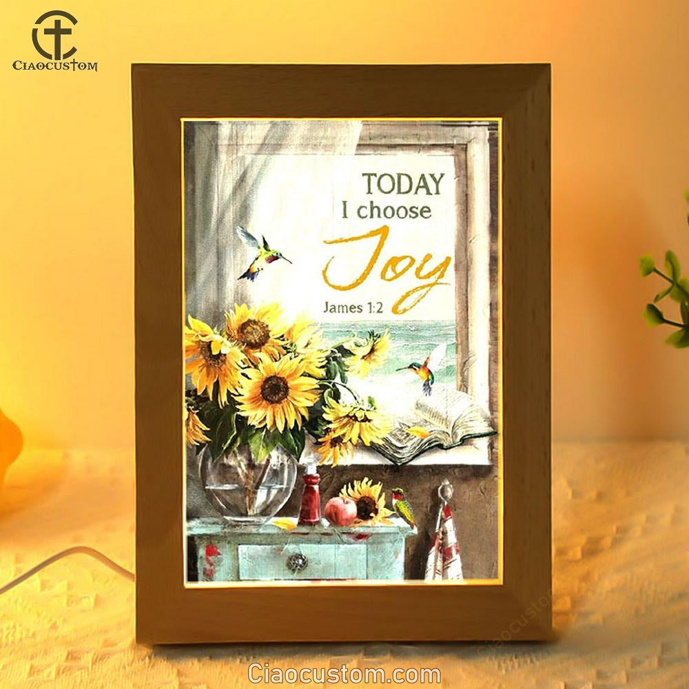 Beach Painting, Sunflower Vase, Hummingbird, Today I Choose Joy Frame Lamp