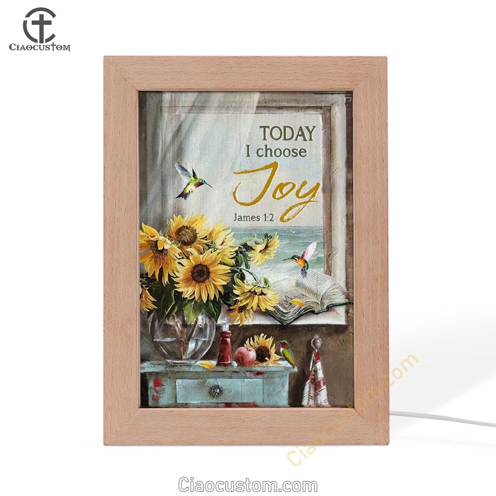 Beach Painting, Sunflower Vase, Hummingbird, Today I Choose Joy Frame Lamp