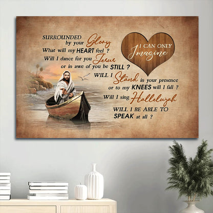 Beach Painting Walking With Jesus Heart Shape Boat Painting Canvas I Can Only Imagine Canvas Wall Art - Christian Wall Decor