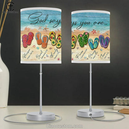 Beach Sandals God Says You Are Table Lamp For Bedroom - Bible Verse Table Lamp - Religious Room Decor
