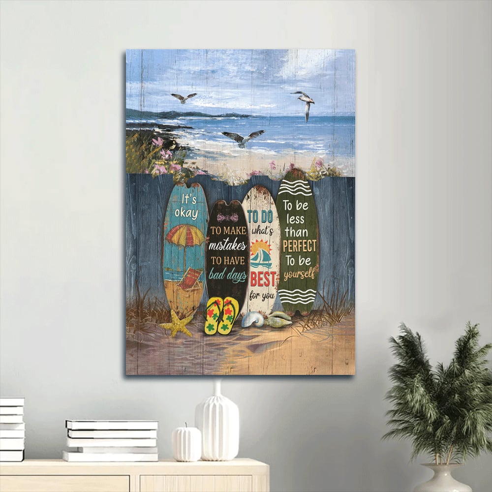 Beach Scene Seagulls Starfish Canvas Wall Art - It's Okay To Make Mistakes