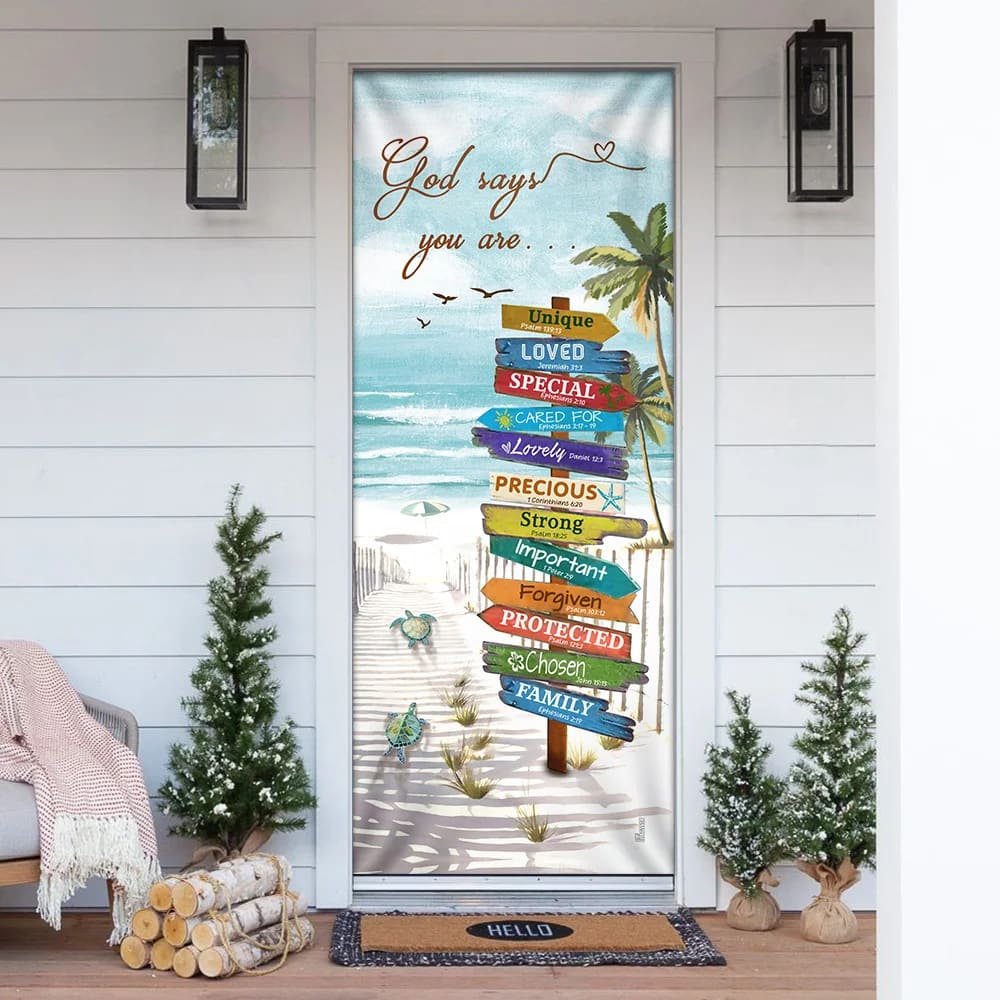Beach Turtle God Says You Are Door Cover - Religious Door Decorations - Christian Home Decor