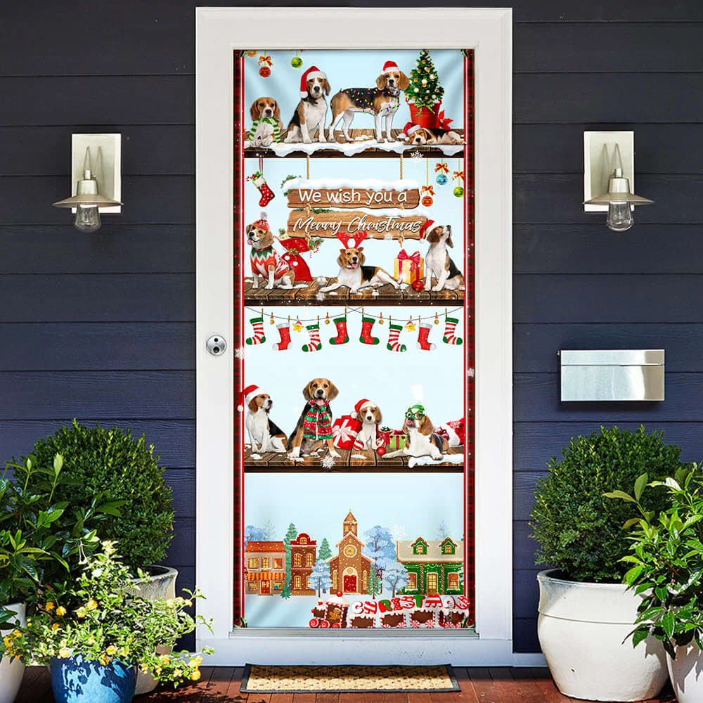 Beagle Christmas Door Cover - Front Door Christmas Cover - Christmas Outdoor Decoration