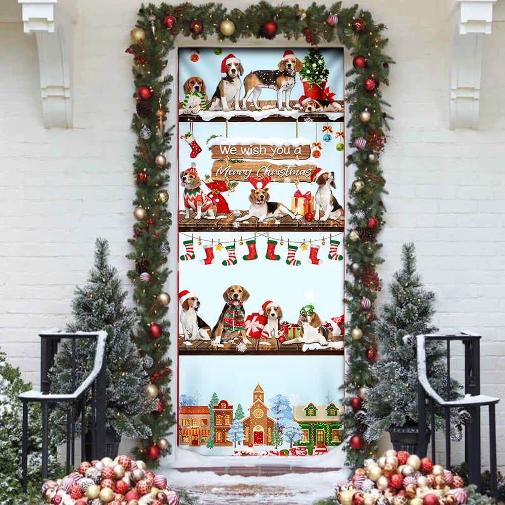 Beagle Christmas Door Cover - Front Door Christmas Cover - Christmas Outdoor Decoration