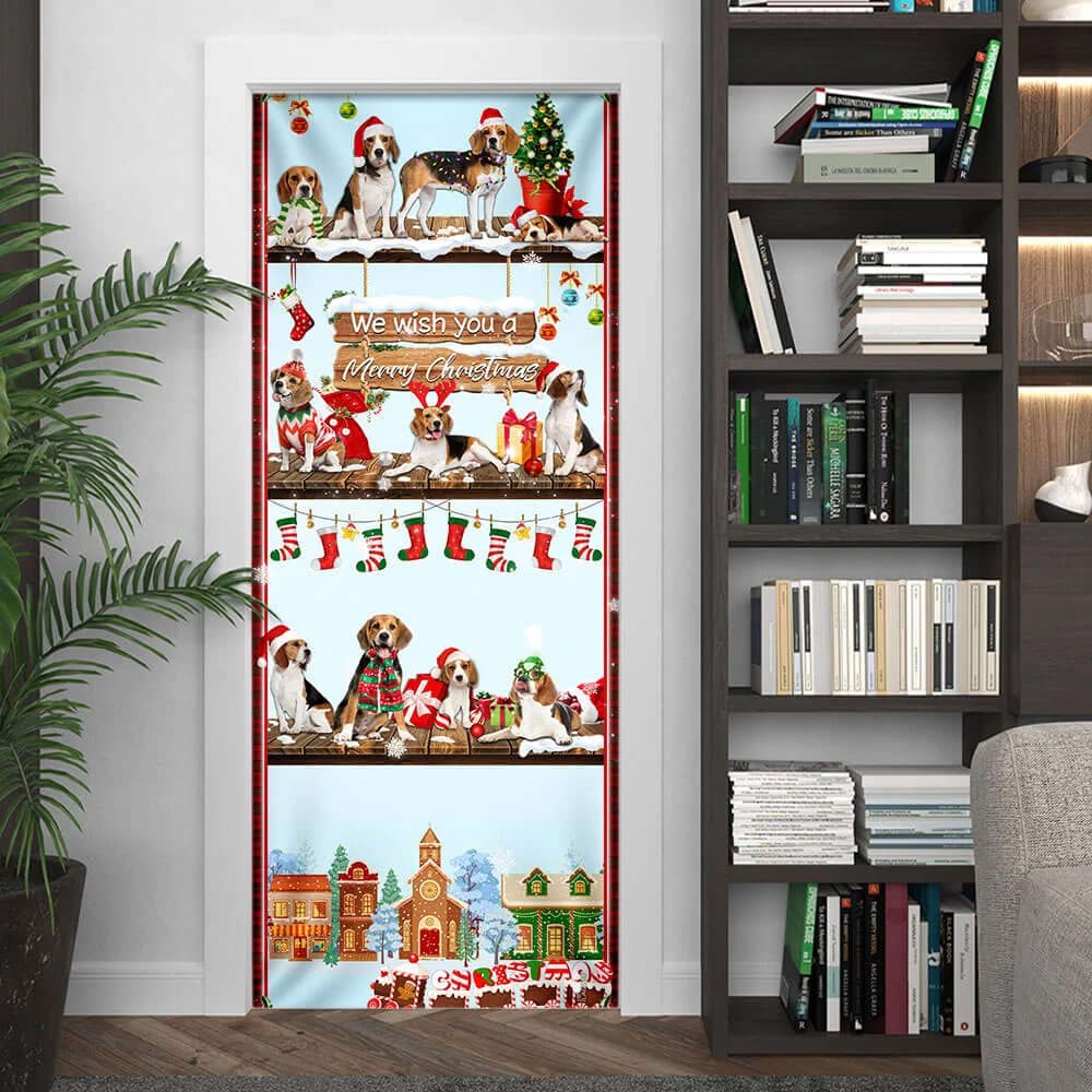 Beagle Christmas Door Cover - Front Door Christmas Cover - Christmas Outdoor Decoration