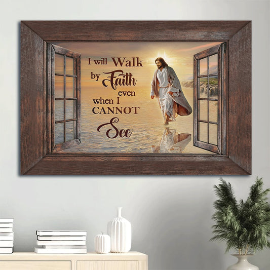 Beautiful Beach Walking With I Will Walk By Faith Canvas Wall Art - Christian Wall Decor