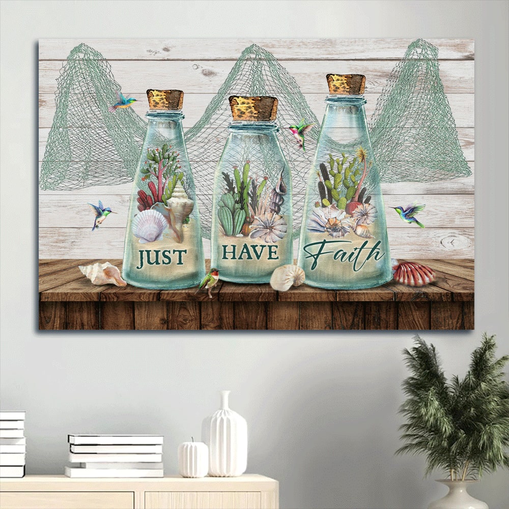 Beautiful Bottle Summer Vibe Cactus Painting Just Have Faith Canvas Wall Art - Christian Wall Decor