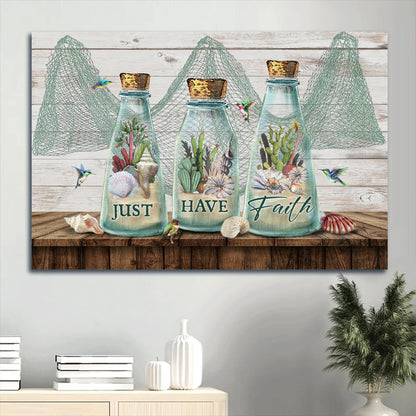 Beautiful Bottle Summer Vibe Cactus Painting Just Have Faith Canvas Wall Art - Christian Wall Decor