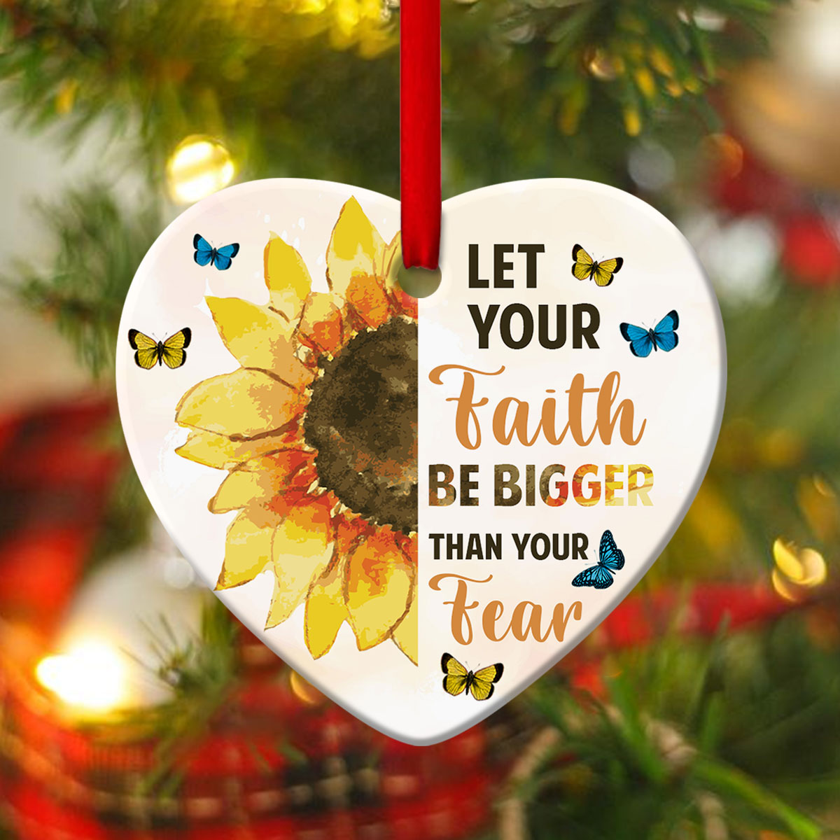 Beautiful Butterfly Ceramic Heart Ornament - Faith Over Fear - Ornaments Hanging Gift - Nativity Ornaments