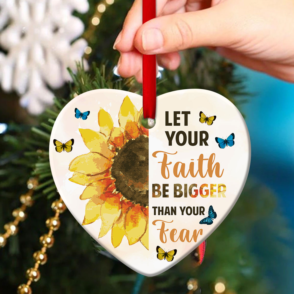 Beautiful Butterfly Ceramic Heart Ornament - Faith Over Fear - Ornaments Hanging Gift - Nativity Ornaments
