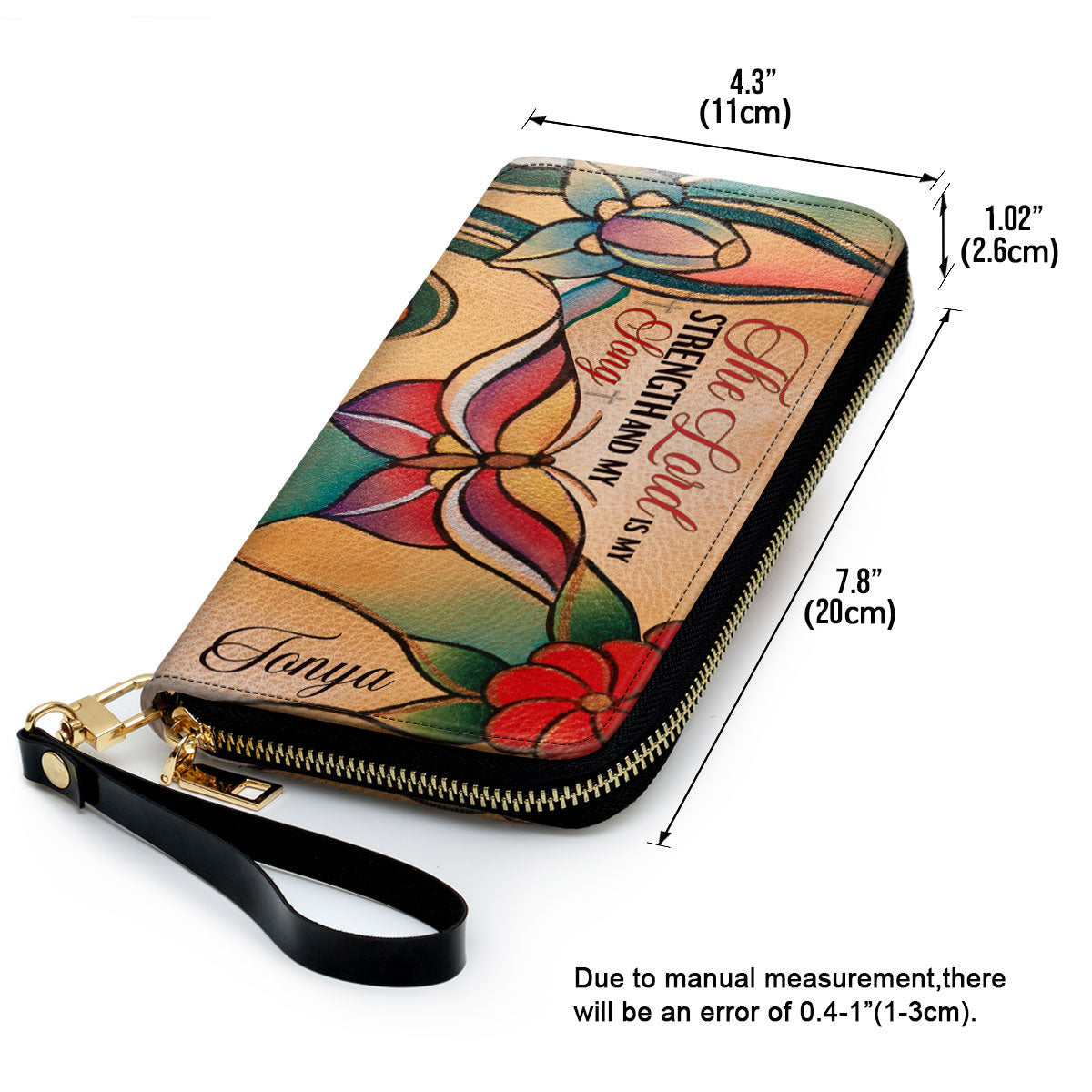Beautiful Butterfly & Flower Psalm 11814 The Lord Is My Strength And My Song Clutch Purse For Women - Personalized Name - Christian Gifts For Women