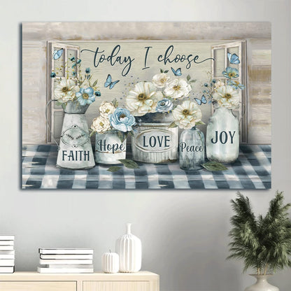 Beautiful Camellia Blue Butterfly Flower Painting Today I Choose Joy Canvas Wall Art - Christian Wall Decor