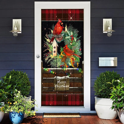 Beautiful Cardinal Merry Christmas Door Cover - Cardinal Christmas Decor - Christmas Door Cover Decorations